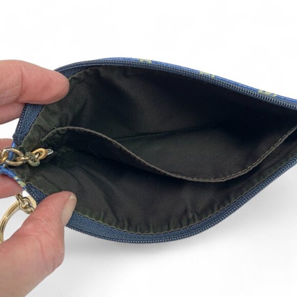 Dooney & Bourke Signature Pebbled Leather Wristlet Zip Pouch Blue With Tan Trim - Picture 7 of 7